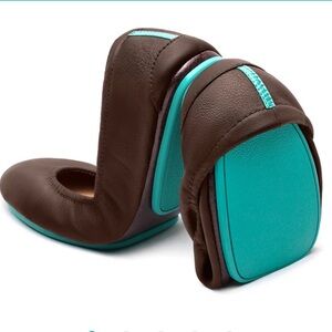 Tieks 10 Chocolate Brown and Teal Foldable Flats